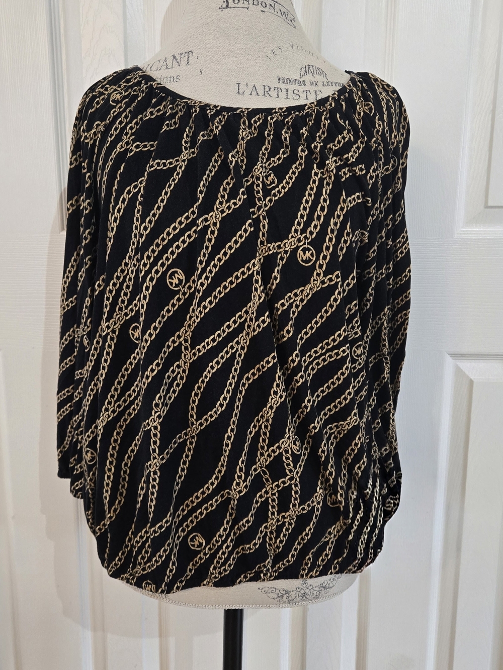 Michael Kors Black Blouse with Gold Chain Print